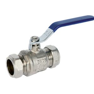 Compression Nickel Plated Brass Ball Valves, Blue Handle, WRAS Approved